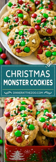 christmas monster cookies with green and red sprinkles