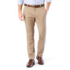 Classic gets an upgrade. Featuring a modern fit and look, these men's pants from Dockers kick timeless style to the curb for a contemporary look you'll love. Stretch fabric blend for comfortable movement No WrinklesÂ® technology 4-pocket Zipper fly with button closure FIT & SIZING Slim fit sits slightly below the waist and is slim from hip to ankle Flat-front waistline for a smooth, slimming fit All-motion comfort waistband adjust fit FABRIC & CARE Cotton, polyester Machine wash Imported Look Formal, Dockers Men, Easy Stretches, Flat Front Pants, Slim Fit Chinos, Dark Beige, Stretch Pants, Bottom Clothes, Swimwear Tops