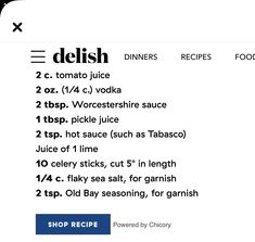 the delish recipe is shown in black and white