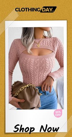 Solid Color Cable Knit Cut-out Sweater Color Pick, Shoulder Sleeve, Cable Knit, Cut Out, Sweaters For Women, Shop Now, Cable, Solid Color, Womens Tops