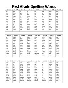 the first grade spelling words worksheet is shown in black and white with an image of