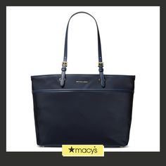 in stock Chic Blue Bags With Leather Trim, Classic Blue Bag With Leather Trim, Blue Bags With Leather Trim For Shopping, Elegant Blue Coated Canvas Bag, Blue Leather Trim Bags For Shopping, Blue Leather Trim Shopping Bag, In Store, Pick Up, Buy Online