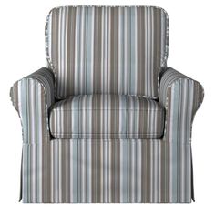 a brown and white striped chair on a white background