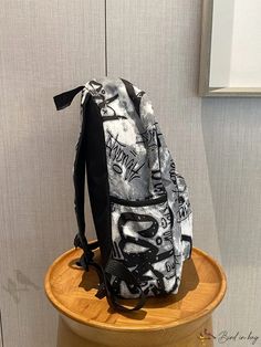 Bird in Bag - Lightweight Graffiti Print Functional Backpack School Bag for Graduates, Teens, Freshmen, Sophomores, Juniors, and Seniors Casual Backpack With Letter Print For Back To School, Casual Letter Print Backpack For Back To School, Casual Letter Print Standard Backpack, Back To School Letter Print Backpack, Casual Rectangular Backpack With Letter Print, Trendy Letter Print Backpack, Trendy Everyday Backpack With Letter Print, Trendy Letter Print Standard Backpack, Trendy Daily Use Backpack With Letter Print