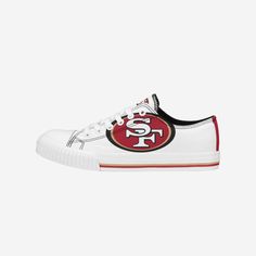 San Francisco 49ers Womens Big Logo Low Top White Canvas Shoes FOCO 6 - FOCO.com White Mid-top Throwback Sneakers, White Low-top Custom Sneakers With Fade Resistance, White Custom Sneakers For Sports Season, Custom White Sneakers For Sports Season, Throwback Basketball Shoes For Sports Season, White Throwback High-top Custom Sneakers, White Throwback Custom Sneakers For Sports, White Low-top Athletic Fit Basketball Shoes, White Athletic Fit Low-top Basketball Shoes