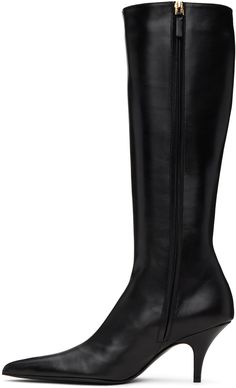 Knee-high polished calfskin boots in black. · Pointed toe · Zip closure at inner-side · Grained leather lining · Covered stiletto heel with rubber injection · Leather sole with rubber injection · H2.75 Supplier color: Black