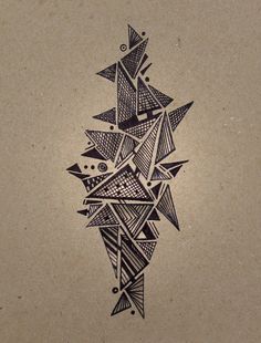 an artistic drawing on the side of a wall with lines and shapes in black ink