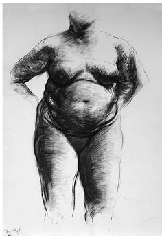 a black and white drawing of a woman's body with her hands on her hips