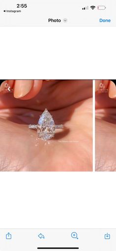 an image of someone's engagement ring on their finger, and then the photo has been taken