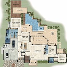 this is an image of the floor plan for a luxury home with pool and hot tub