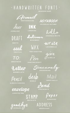 a bunch of different type of handwriting written in white ink on a gray background with the words handwritten fonts above them