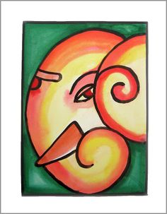 a painting of an orange and yellow face