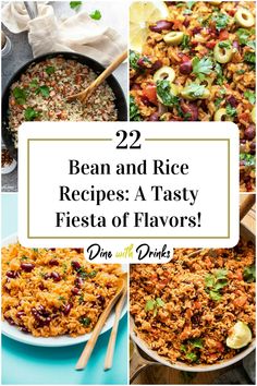 Collage of 4 bean and rice recipes. Healthy Beans And Rice, White Rice And Beans Recipe, Vegan Beans And Rice Recipes, Bean And Rice Recipes, Beans And Rice Recipes Vegetarian, Vegan Rice And Beans Recipe, Plant Based Beans And Rice Recipes, Beans And Rice Recipes, Hearty Bowls