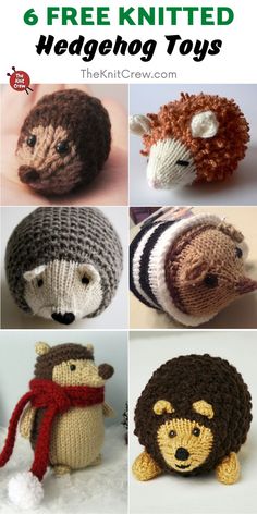 crocheted animals are featured in the knitting book, 6 free knitted hedge toys