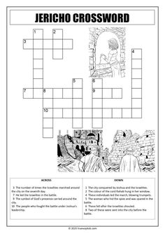 a crossword puzzle with jesus and mary in the background, as well as an image of