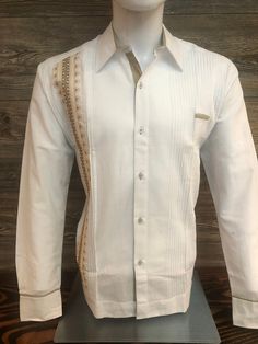 Beautiful Elegant Handcrafted Guayabera Shirt.  Made in Merida Yucatan Mexico 100% Fine Linen Long Sleeve  Cross Stitch Embroidery  Has a light brown and regular brown style embroidery combination. Very beautiful. High Quality Product  100% Brand New!  Good for formal or casual wear. Even for an special event like wedding,birthday,gift etc.  Thank You and God bless you. Traditional Embroidered Shirt For Formal Occasions, Double Cross Stitch Embroidery, Mens Guayabera Shirts, Merida Yucatan Mexico, Brown Embroidery, Mens Dress Shirts, Guayabera Shirt, Yucatan Mexico, Brown Style