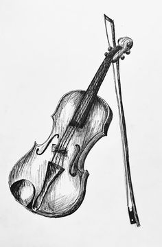 a drawing of a violin hanging from a string