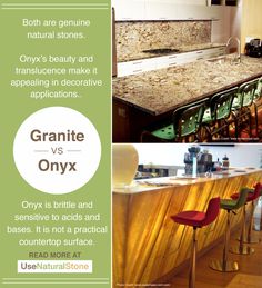 an advertisement for granite oryx is shown in two different pictures, including the counter top and