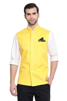 Shop Blended Cotton Yellow Nehru Jacket at Karmaplace Yellow Nehru Jacket For Men, Nehru Shirt, Indian Wedding Party, Nehru Jacket For Men, Jacket Store, Wedding Party Wear, Jacket Fabric, Nehru Jacket, Nehru Jackets