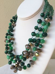 Malachite Green Necklace, hand knotted, four strand of Malachite, Imperial jade, 6 mm Aventurine wit