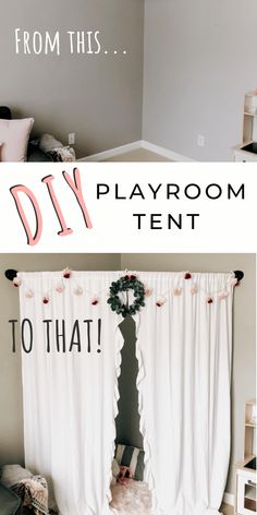 the diy playroom tent with text overlay