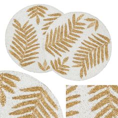 three round rugs with gold leaves on them