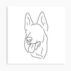 a line drawing of a dog's head with its tongue out and eyes closed