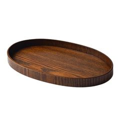 an oval wooden tray on a white background