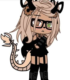 a drawing of a girl with horns and glasses