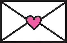 an envelope with a heart in the middle, and a pink heart on it's side