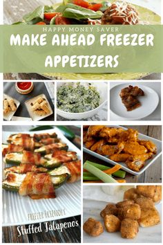 many different types of appetizers are shown in this collage