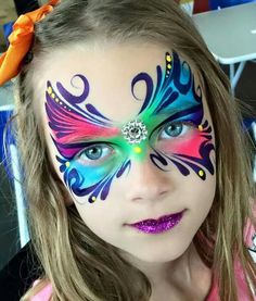 . Maquillage Halloween Simple, Fairy Face Paint, Mask Face Paint, Circus Makeup, Face Painting Tips, Adult Face Painting, Butterfly Face Paint