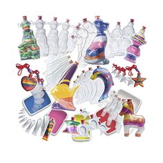 an assortment of plastic toys on a white background with clippings to cut out them