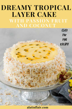 Indulge in this DREAMY TROPICAL LAYER CAKE made with creamy COCONUT and luscious PASSION FRUIT CURD! 🌴✨ Perfect for special occasions or a sweet treat that transports you to paradise. 🌺🍰 🍽️ CLICK FOR THE RECIPE! 🍽️ #TropicalDesserts #CoconutCake #PassionFruitCake