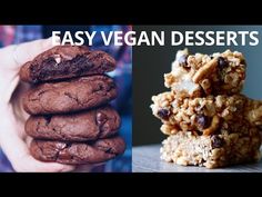 the video shows how to make easy vegan desserts with chocolate chip cookies and oatmeal