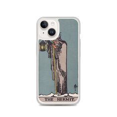 the hermit tarot card phone case with an image of a man holding a lantern