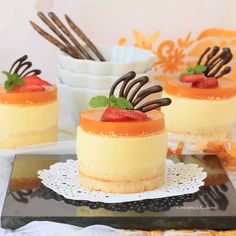 small desserts are sitting on the table ready to be eaten