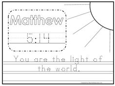 a worksheet with the words, i'll you are the light of the world