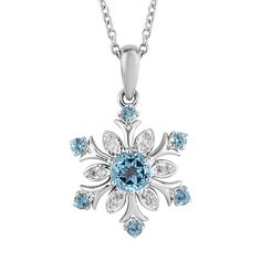 "Featuring a snowflake pendant adorned with scintillating blue topaz and white zircon accents, this sterling silver necklace adds an enchanting touch to any outfit. Featuring a snowflake pendant adorned with scintillating blue topaz and white zircon accents, this sterling silver necklace adds an enchanting touch to any outfit.  Pendant size: 1\"L x 0.63\"W Chain length: 18 in. + 2-in. extender Chain type: cable Nickel free Metal: sterling silver Plating: platinum Finish: polished Packaging: boxe Blue Snowflake Sterling Silver Necklace, Snowflake Pendant, Swiss Blue Topaz, Sterling Silver Necklace, Chain Length, Sterling Silver Necklaces, Blue Topaz, Belly Button Rings, Topaz