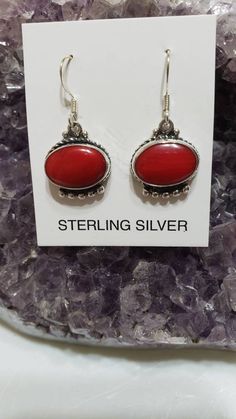 Red Coral earring /Sterling Silver / Statement Earring /Made In USA Coral Earring, Red Coral Earrings, Blue Opal Ring, Red Opal, Silver Statement Earrings, Usa Jewelry, Opal Pendant Necklace, Fire Opal Ring, Coral Earrings