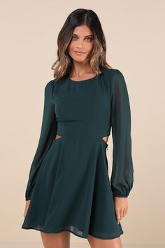 Garden Bliss Emerald Green Long Sleeve Cutout Mini Dress White Wedding Guest Dresses, Short Wedding Guest Dresses, Fall Wedding Guest Dresses, Black Wedding Guest Dresses, Blue Wedding Guest Dresses, Fall Wedding Outfits, Casual Wedding Guest Dresses, Cutout Mini Dress, Casual Formal Dresses