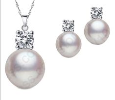 Single Pearl and CZ crystal Matching Pendant and Earrings for Bridal, Everyday Wear. Great Gift item for Birthdays, Engagement, Wedding Anniversary, Bridesmaids or anytime gifts. Beautiful genuine pearl necklace set in Sterling Silver 925 bedazzled with true elegance. Cubic Zirconia shines like a true diamond. No one will be the wiser. Fine jewelry at a price you can afford. Available in Soft Pink Pearl or White. White Cubic Zirconia Jewelry Sets With Matching Earrings, Formal White Jewelry Sets With Pearl Pendant, Formal White Pearl Pendant Jewelry Set, White Cubic Zirconia Jewelry Sets For Gifts, Pearl White Crystal Pearl Earrings For Gifts, White Crystal Pearl Earrings Gift, White Crystal Jewelry Sets As Gift, White Crystal Jewelry Sets For Gift, White Pearl Pendant Jewelry Sets For Anniversary