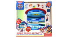 the paw patrol wood tower activity set is in its box and it's ready to be played