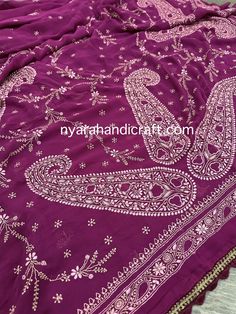 "*Pure georgette Chikankari saree. * Intricate \"ek taar\" hand embroidery in multicolor threads. * Fall and pico done. * Does not include a blouse fabric. \" Three months of our skilled artisanal labor produced this beautiful Saree\"" Chikankari Sari, Chikankari Saree, Beautiful Saree, Blouse Fabric, Hand Embroidered, Pure Cotton, Hand Embroidery, Labor, Plum