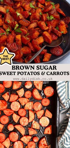 Brown Sugar Sweet Potatoes & Carrots Sweet Potatoes And Carrots, Brown Sugar Sweet Potatoes, Easy Holiday Side Dishes, Glazed Sweet Potatoes, Vegan Appetizers Recipes, Vegan Main Course, Potatoes And Carrots, Holiday Side Dish, Vegan Holiday Recipes