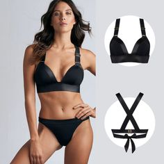 Make the beach your runway with this beautiful black padded bralette bikini top. This new shape features padded cups that accentuate your bust. This top is also very comfortable thanks to the broad shoulder straps. The matte black fabric contrasts with a glossy fabric which feels and looks incredibly sensual on your skin. Treat yourself to this sexy yet incredibly comfortable black bikini top and stroll across the coastline. Lingerie Inspiration, Padded Bralette, Air Force Blue, Broad Shoulders, Bralette Tops, Beach Style, Black Fabric, Shoulder Straps, Bralette