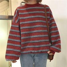 1 large Oversized Outfit, Spring Outfits 2022, Cute Spring Outfits, Early Spring Outfits, Outfits 2022, Cute Spring, Loose Sweater, Striped Sweater, Spring Outfits Casual