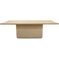 a wooden table with a square base on it's end, against a white background