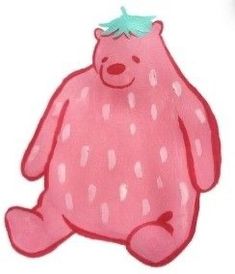 a pink teddy bear with a green bow on it's head is sitting down