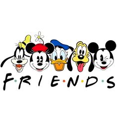 the logo for friends with mickey, goofy, donald and pluto faces on top of each other